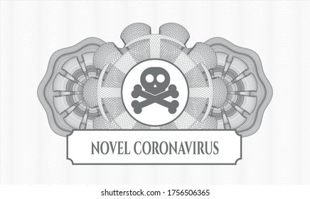 Rosette estilo dinero gris. Ilustración vectorial. Detallado con el icono cruzado y el texto del Coronavirus Novel dentro