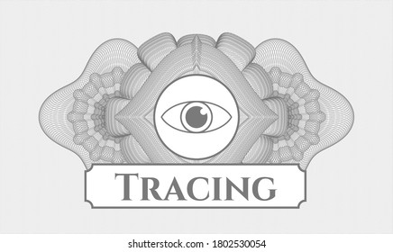 Rosette mit grauem Geld. Vektorgrafik. Detaillierte Angaben mit Augensymbol und Ablauftext