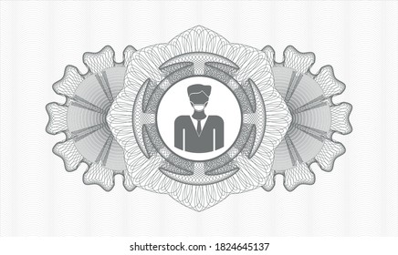 Rosette estilo dinero gris. Ilustración vectorial. Detallado con un hombre con un icono de máscara de cara dentro