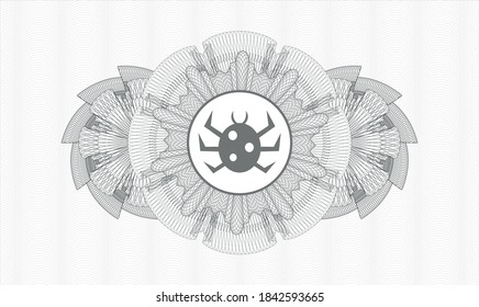 Grey money style rosette. Vector Illustration. Detailed with bug icon inside