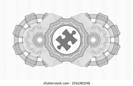 Grey money style rosette. Vector Illustration. Detailed with jigsaw puzzle piece icon inside