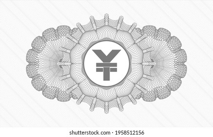 Grey money style rosette. Vector Illustration. Detailed with yuan icon inside