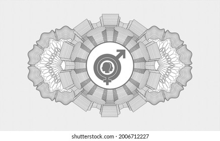 Grey money style rosette. Vector Illustration. Detailed with gender dysphoria icon inside