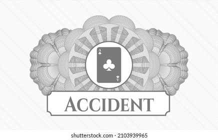 Rosette mit grauem Geld. Vektorgrafik. Detaillierte Angaben mit Ass von Kleeblatt-Symbol und Unfall-Text in