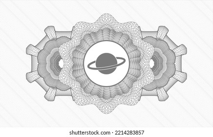 Grey money style rosette. Vector Illustration. Detailed with planet, saturn icon inside