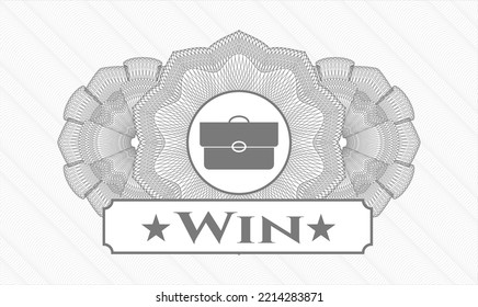 Rosette estilo dinero gris. Ilustración vectorial. Detallado con el icono del maletín y el texto de Win dentro