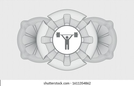 Grey money style rosette with weightlifting icon inside