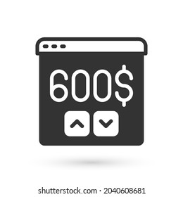Grey Monitor with dollar icon isolated on white background. Sending money around the world, money transfer, online banking, financial transaction.  Vector