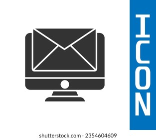 Grey Monitor and envelope, new message, mail icon isolated on white background. Usage for e-mail newsletters, headers, blog posts.  Vector Illustration
