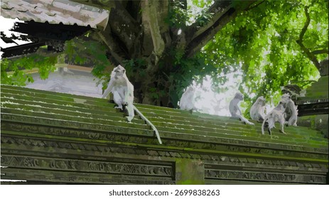 Grey monkey on temple vector design art