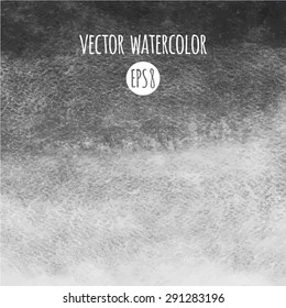 Grey monochrome gradient watercolor vector background. Hand drawn texture. Foggy, misty backdrop.