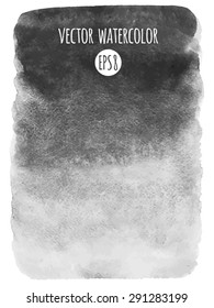 Grey monochrome gradient watercolor vector background. Hand drawn texture. Foggy, misty backdrop. Rough, artistic edges.