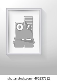 Grey Monsters on white frame. cartoon illustration