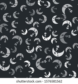 Grey Moon icon isolated seamless pattern on black background. Cloudy night sign. Sleep dreams symbol. Night or bed time sign.  Vector Illustration