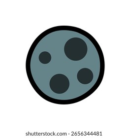 grey moon with several dark craters, representing the lunar surface.