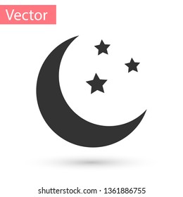 Grey Moon and stars icon isolated on white background. Vector Illustration