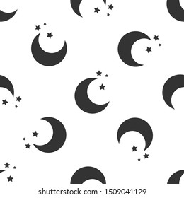 Grey Moon and stars icon isolated seamless pattern on white background.  Vector Illustration
