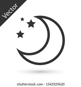 Grey Moon and stars icon isolated on white background.  Vector Illustration