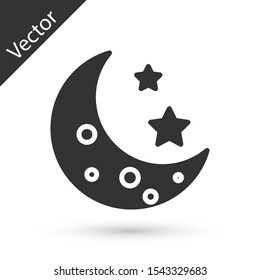Grey Moon and stars icon isolated on white background.  Vector Illustration