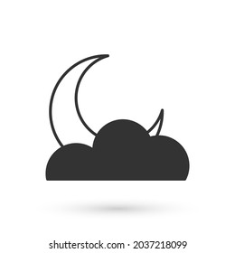 Grey Moon and stars icon isolated on white background. Cloudy night sign. Sleep dreams symbol. Full moon. Night or bed time sign.  Vector
