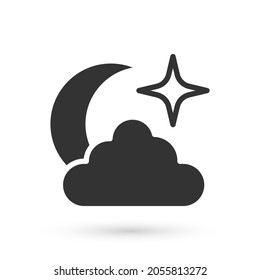 Grey Moon and stars icon isolated on white background. Cloudy night sign. Sleep dreams symbol. Full moon. Night or bed time sign.  Vector