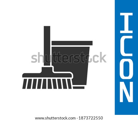 Grey Mop and bucket icon isolated on white background. Cleaning service concept.  Vector