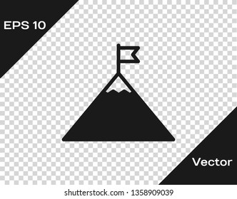 Grey Mountains and flag on top icon isolated on transparent background. Symbol of victory or success concept. Vector Illustration