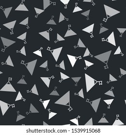Grey Mountains and flag on top icon isolated seamless pattern on black background. Symbol of victory or success concept.  Vector Illustration
