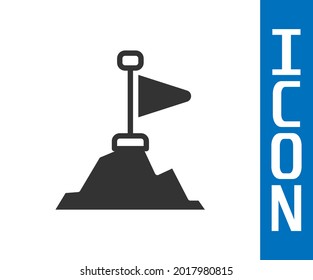 Grey Mountains with flag on top icon isolated on white background. Symbol of victory or success concept. Goal achievement.  Vector