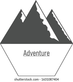 Grey mountains with snow and bottom border with place for text (Adventure)