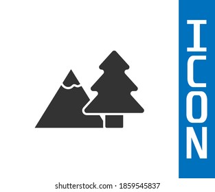 Grey Mountains with tree icon isolated on white background. Symbol of victory or success concept.  Vector