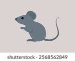 A grey mouse displaying its playful nature and curiosity, set against a gentle pastel backdrop that enhances its cute and charming appearance in a lively moment