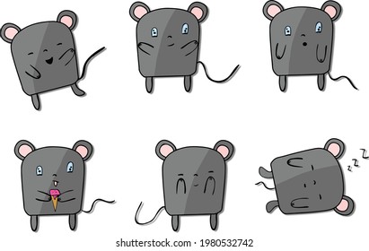 Grey mouse eating sleeping and dancing