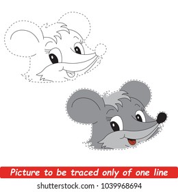 Grey Mouse Face to be traced only of one line, the tracing educational game to preschool kids with easy game level, the colorful and colorless version.