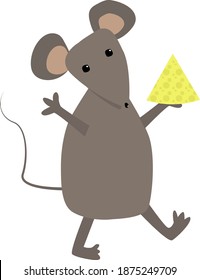 Grey mouse with a piece of cheese