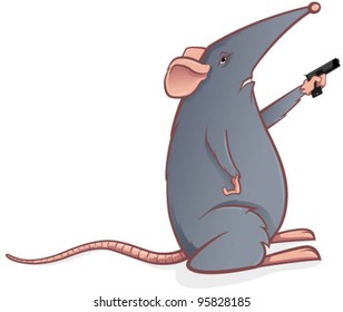 Grey mouse with a pistol