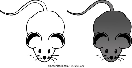 Grey mouse. Vector illustration of a cartoon mouse. Hand drawn rat.