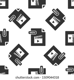 Grey MOV file document. Download mov button icon isolated seamless pattern on white background. MOV file symbol. Audio and video collection.  Vector Illustration