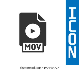 Grey MOV file document. Download mov button icon isolated on white background. MOV file symbol. Audio and video collection.  Vector