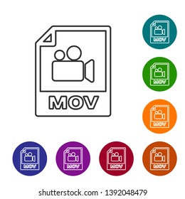 Grey MOV file document icon. Download mov button line icon isolated on white background. MOV file symbol. Audio and video collection. Set icon in color circle buttons. Vector Illustration