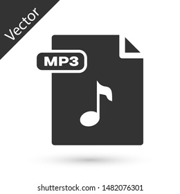 Grey MP3 file document. Download mp3 button icon isolated on white background. Mp3 music format sign. MP3 file symbol.  Vector Illustration