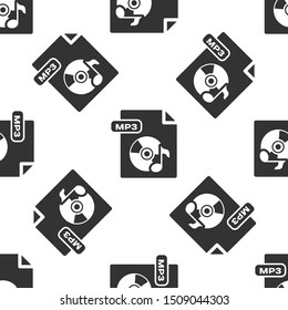 Grey MP3 file document. Download mp3 button icon isolated seamless pattern on white background. Mp3 music format sign. MP3 file symbol.  Vector Illustration