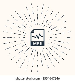 Grey MP3 file document. Download mp3 button icon isolated on beige background. Mp3 music format sign. MP3 file symbol. Abstract circle random dots. Vector Illustration