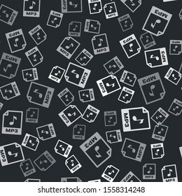 Grey MP3 file document. Download mp3 button icon isolated seamless pattern on black background. Mp3 music format sign. MP3 file symbol.  Vector Illustration