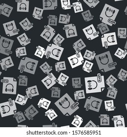 Grey MP3 file document. Download mp3 button icon isolated seamless pattern on black background. Mp3 music format sign. MP3 file symbol.  Vector Illustration