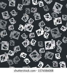 Grey MP3 file document. Download mp3 button icon isolated seamless pattern on black background. Mp3 music format sign. MP3 file symbol.  Vector Illustration