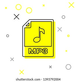 Grey MP3 file document icon. Download mp3 button line icon isolated on white background. Mp3 music format sign. MP3 file symbol. Vector Illustration