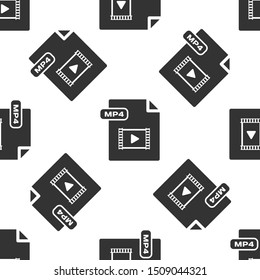 Grey MP4 file document. Download mp4 button icon isolated seamless pattern on white background. MP4 file symbol.  Vector Illustration