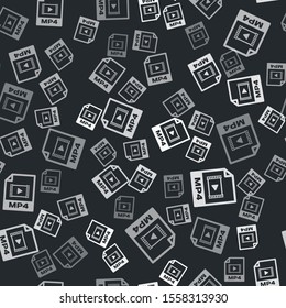 Grey MP4 file document. Download mp4 button icon isolated seamless pattern on black background. MP4 file symbol.  Vector Illustration
