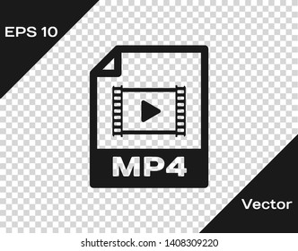 Grey MP4 file document icon. Download mp4 button icon isolated on transparent background. MP4 file symbol. Vector Illustration
